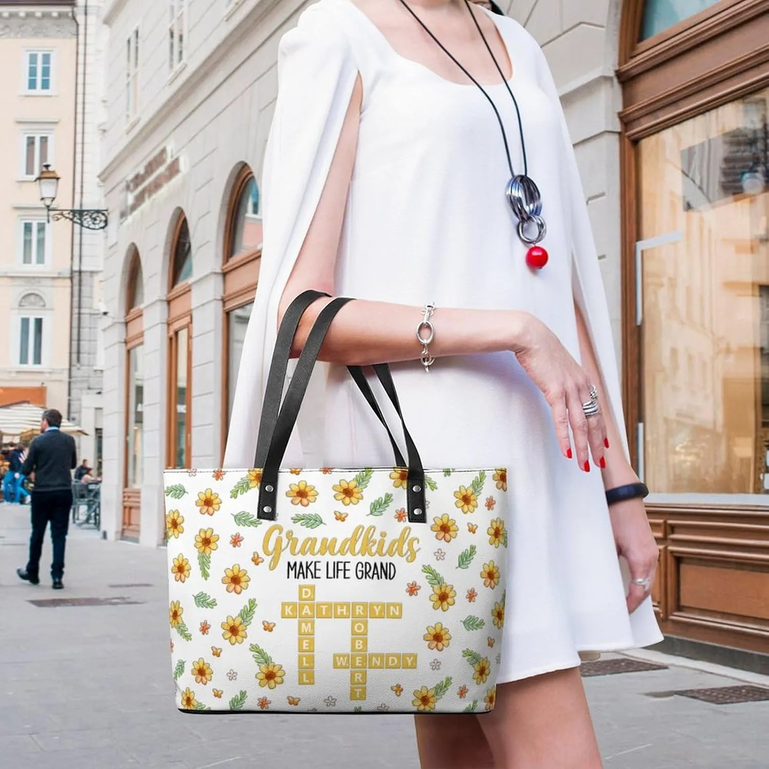 Personalized Custom Leather Tote Bag Handbags with Birth Month Flowers Name,Mothers Day Gift for Mom Grandma