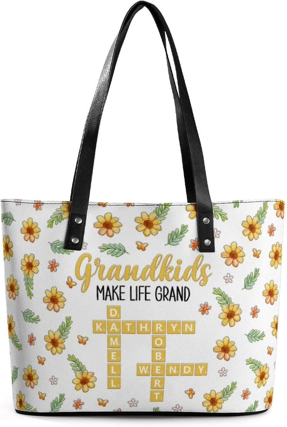 Personalized Custom Leather Tote Bag Handbags with Birth Month Flowers Name,Mothers Day Gift for Mom Grandma