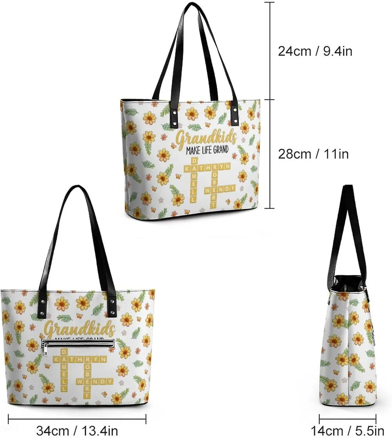 Personalized Custom Leather Tote Bag Handbags with Birth Month Flowers Name,Mothers Day Gift for Mom Grandma