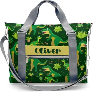 Personalized Dinosaur Print Green Tree Dance Bag Girls Yoga Bag Dance Bag With Name,Patch Travel Duffel Bag Women Cheerleader Bag Sport Duffle Bag for Gym Ballet