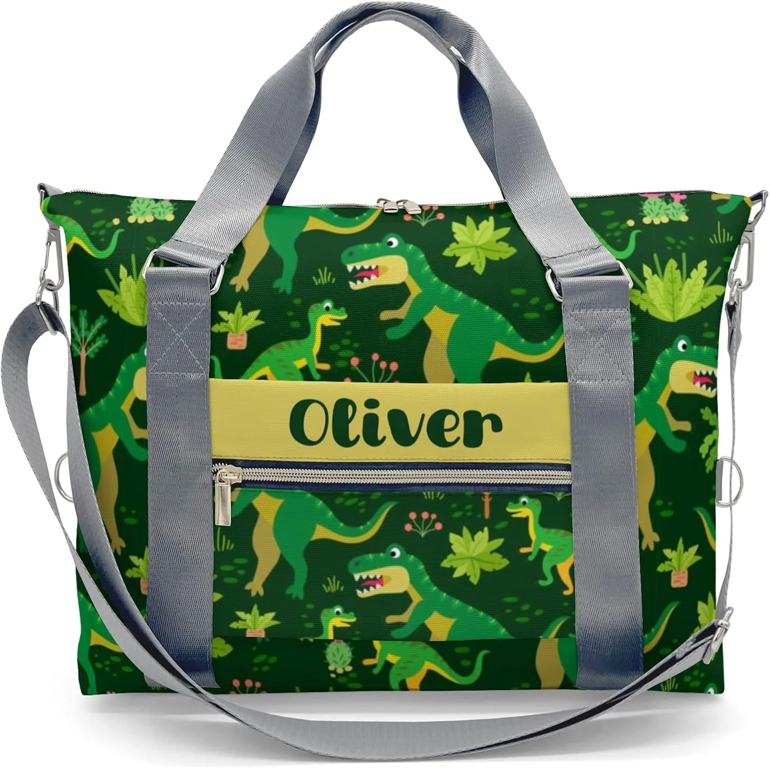 Personalized Dinosaur Print Green Tree Dance Bag Girls Yoga Bag Dance Bag With Name,Patch Travel Duffel Bag Women Cheerleader Bag Sport Duffle Bag for Gym Ballet