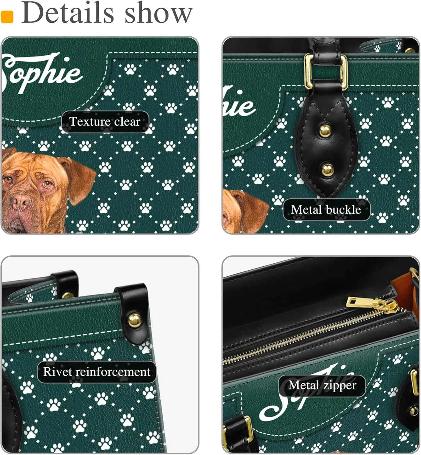 Personalized Dogues de Bordeaux Dog Handbags, Custom Name Dog Leather Bags, Purses, Shoulder Bag, Gift For Dog Mom Dog Lover