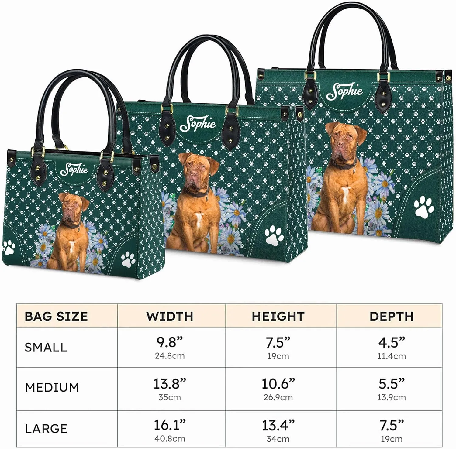 Personalized Dogues de Bordeaux Dog Handbags, Custom Name Dog Leather Bags, Purses, Shoulder Bag, Gift For Dog Mom Dog Lover