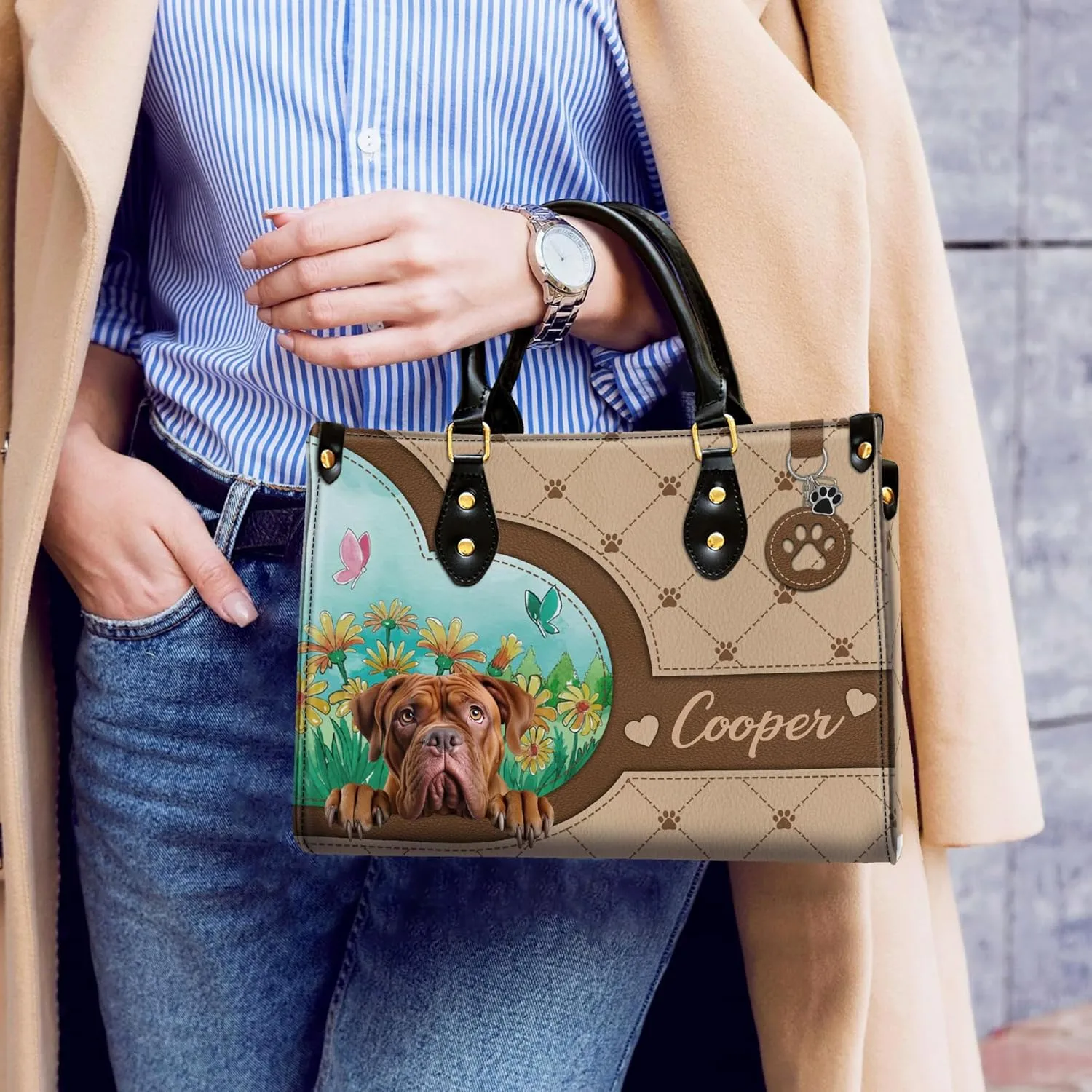 Personalized Dogues de Bordeaux Dog Handbags, Custom Name Dog Leather Bags, Purses, Shoulder Bag, Gift For Dog Mom Dog Lover