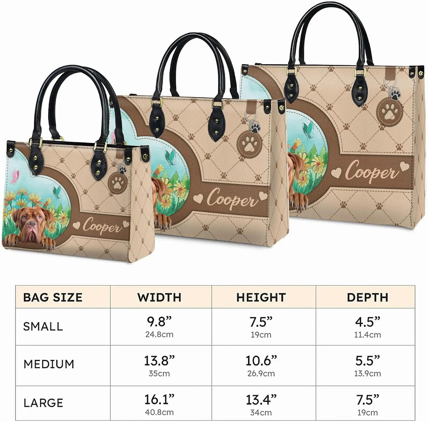 Personalized Dogues de Bordeaux Dog Handbags, Custom Name Dog Leather Bags, Purses, Shoulder Bag, Gift For Dog Mom Dog Lover