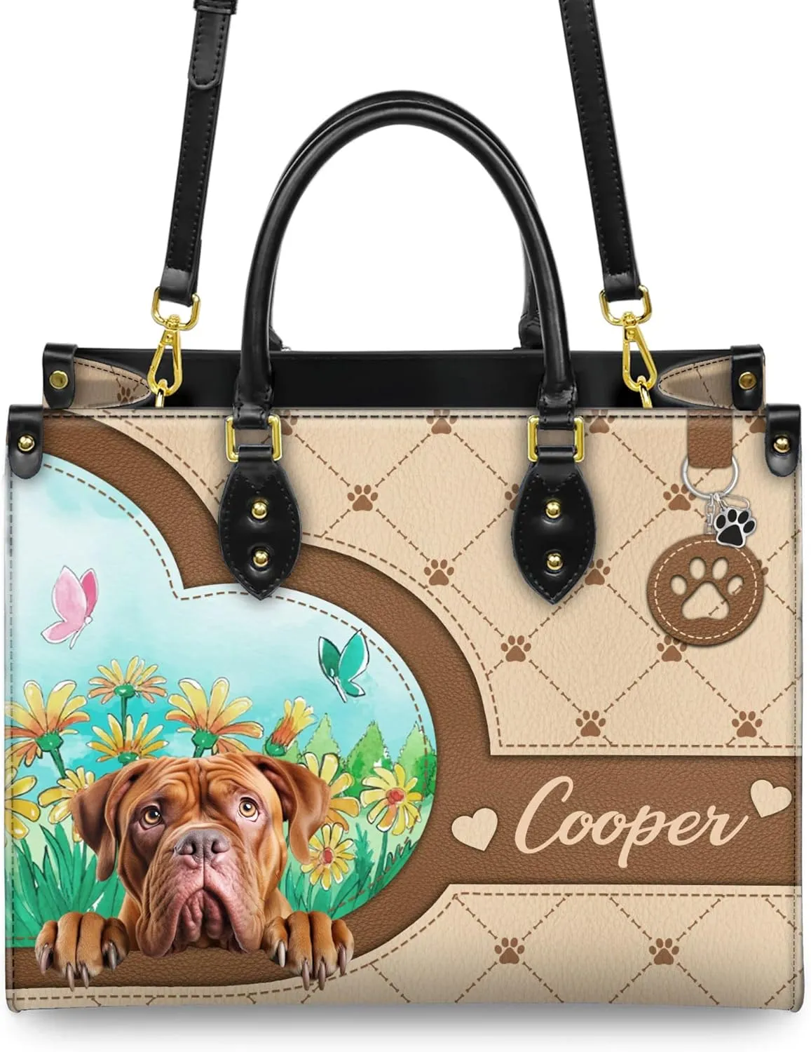 Personalized Dogues de Bordeaux Dog Handbags, Custom Name Dog Leather Bags, Purses, Shoulder Bag, Gift For Dog Mom Dog Lover