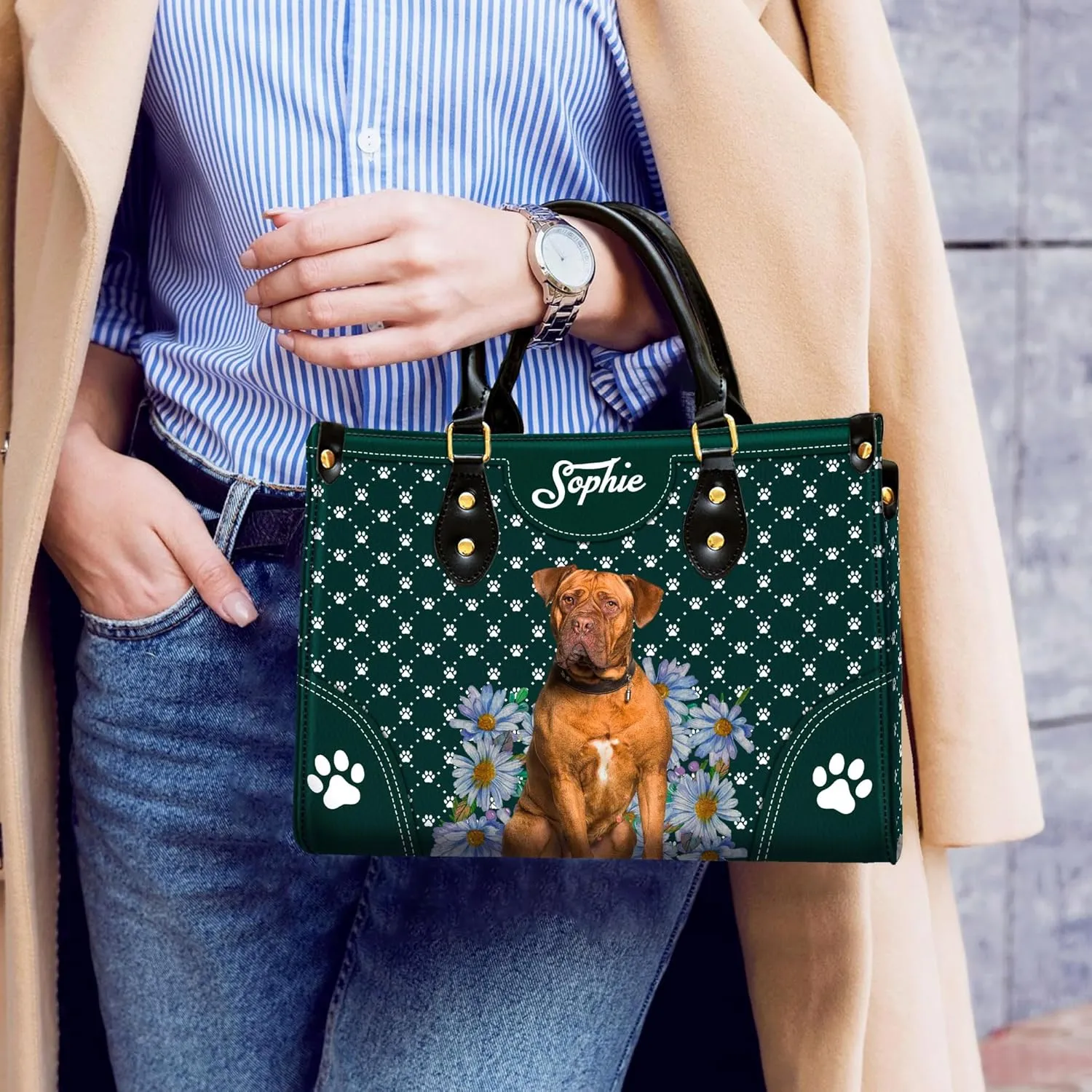 Personalized Dogues de Bordeaux Dog Handbags, Custom Name Dog Leather Bags, Purses, Shoulder Bag, Gift For Dog Mom Dog Lover