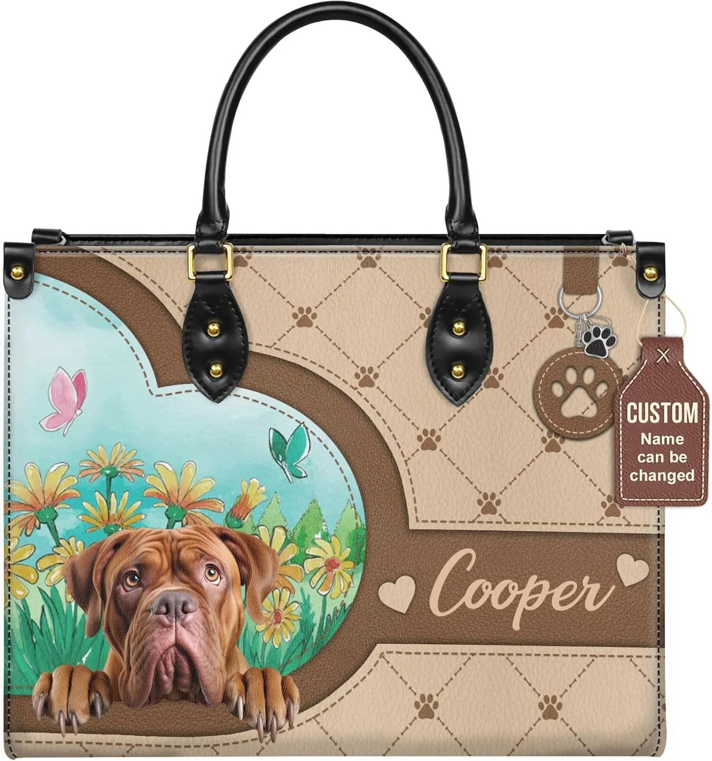 Personalized Dogues de Bordeaux Dog Handbags, Custom Name Dog Leather Bags, Purses, Shoulder Bag, Gift For Dog Mom Dog Lover