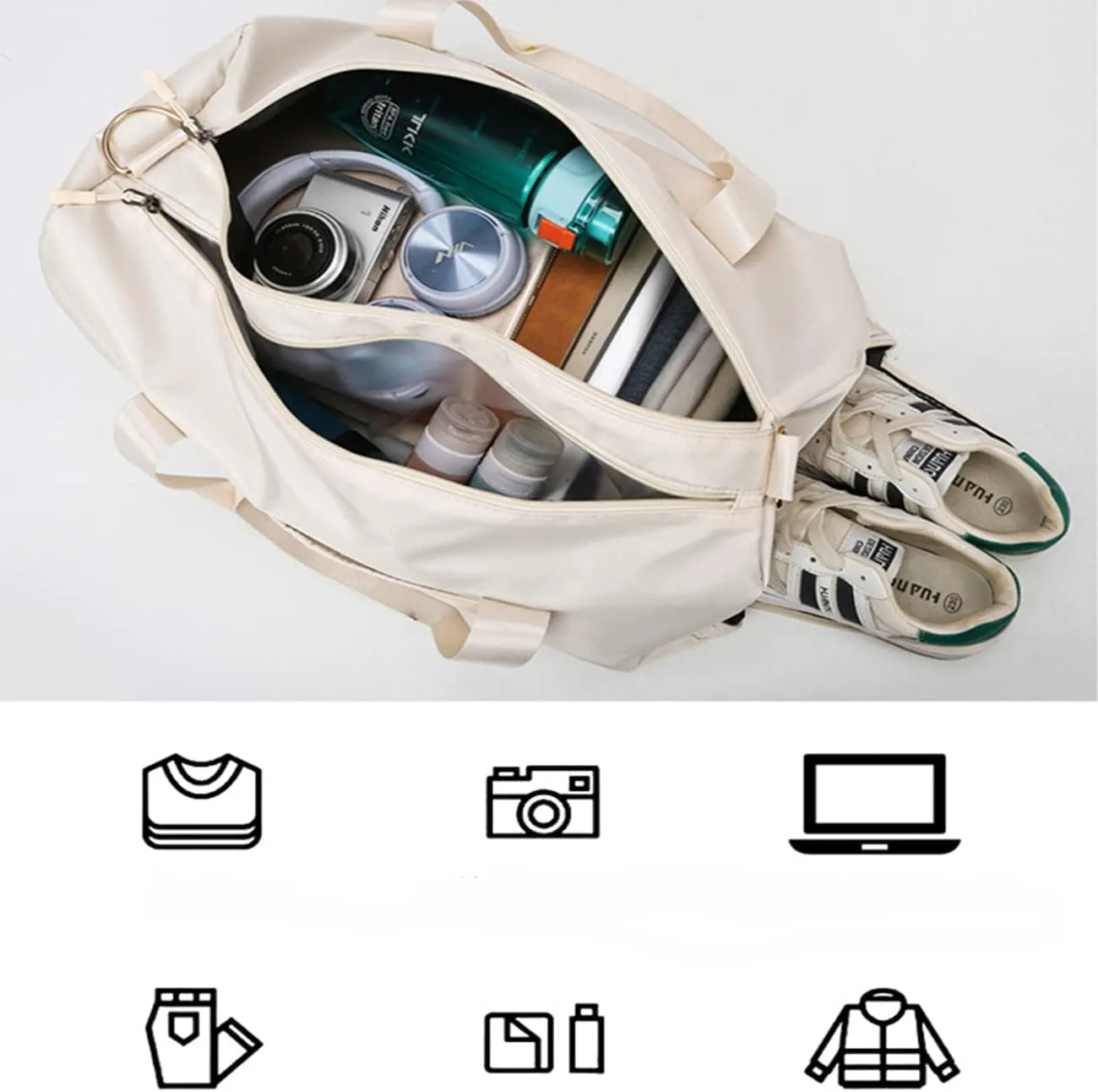 Personalized Duffel Bag Embroidered Sports Gym Bag Travel with Wet Dry Pockets & Shoe Compartment Gift For Groomsman,Bridesmaid (Beige)