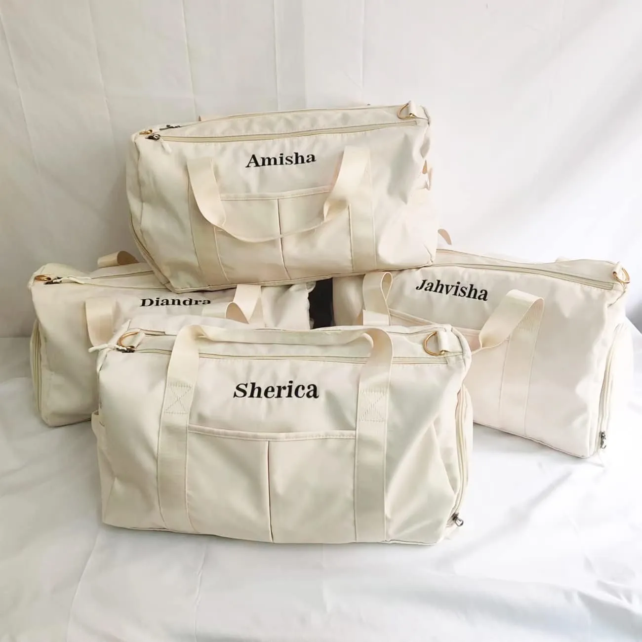 Personalized Duffel Bag Embroidered Sports Gym Bag Travel with Wet Dry Pockets & Shoe Compartment Gift For Groomsman,Bridesmaid (Beige)