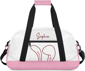 Personalized Duffel Bag for Girls Gym Bag with Name Small Dance Bag for Girls Overnight Tote Bag for Kids Pink Ears Travel Tote Bag