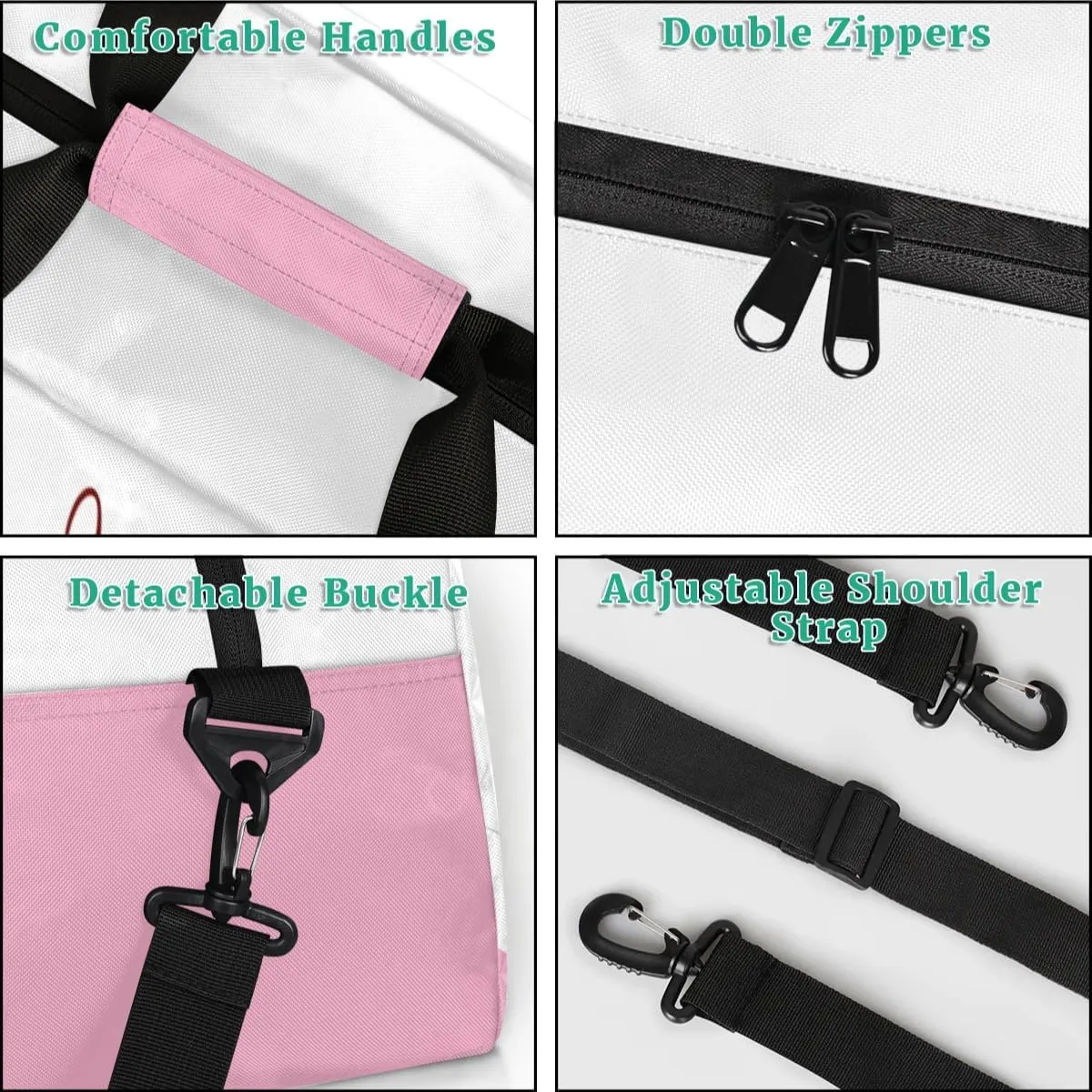 Personalized Duffel Bag for Girls Gym Bag with Name Small Dance Bag for Girls Overnight Tote Bag for Kids Pink Ears Travel Tote Bag