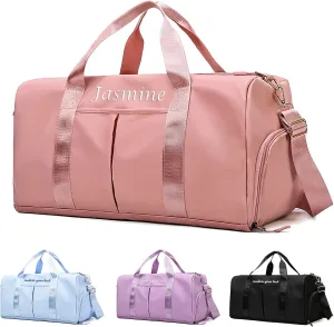 Personalized Duffel Travel Bag Embroidered Name Custom Sports Gym Bags Customized Dance Bag with Wet Dry Pockets & Shoe Weekender Overnight Bridesmaid Gift-Pink