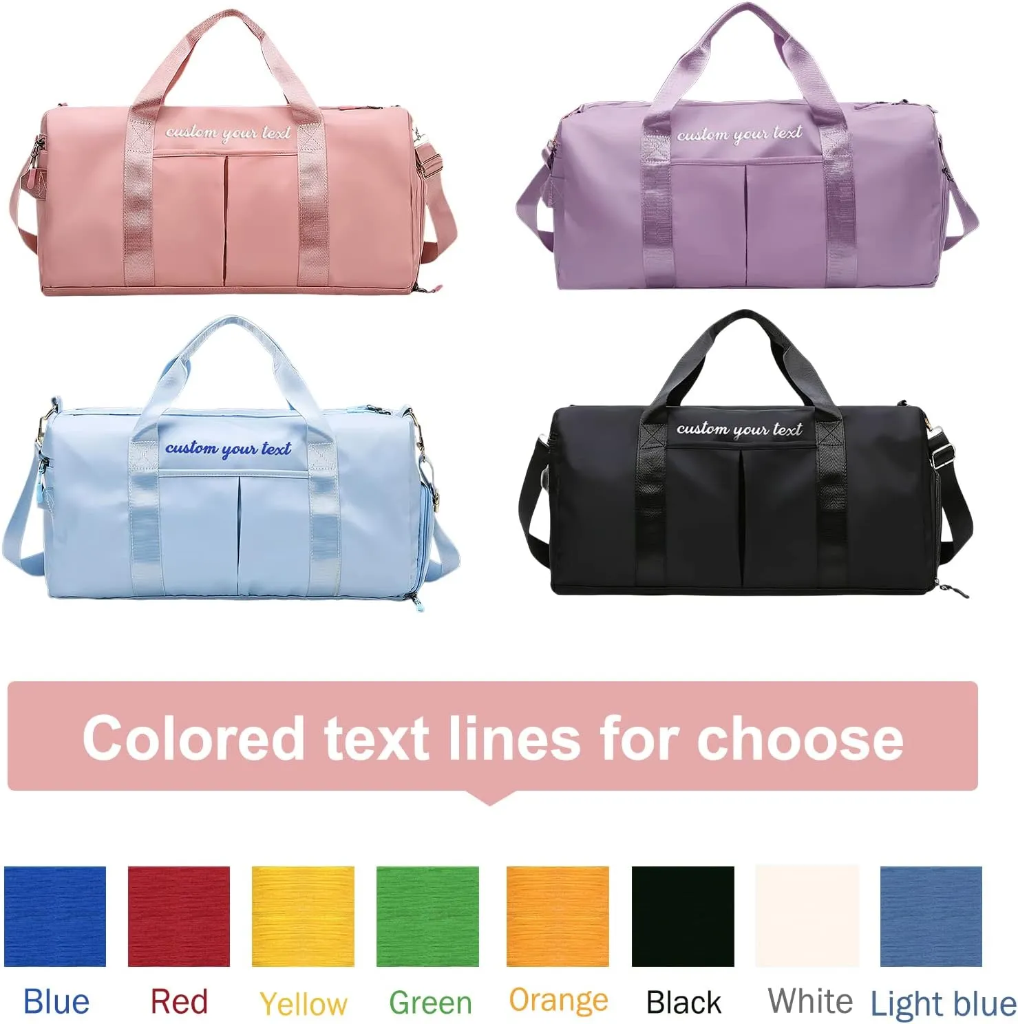 Personalized Duffel Travel Bag Embroidered Name Custom Sports Gym Bags Customized Dance Bag with Wet Dry Pockets & Shoe Weekender Overnight Bridesmaid Gift-Pink
