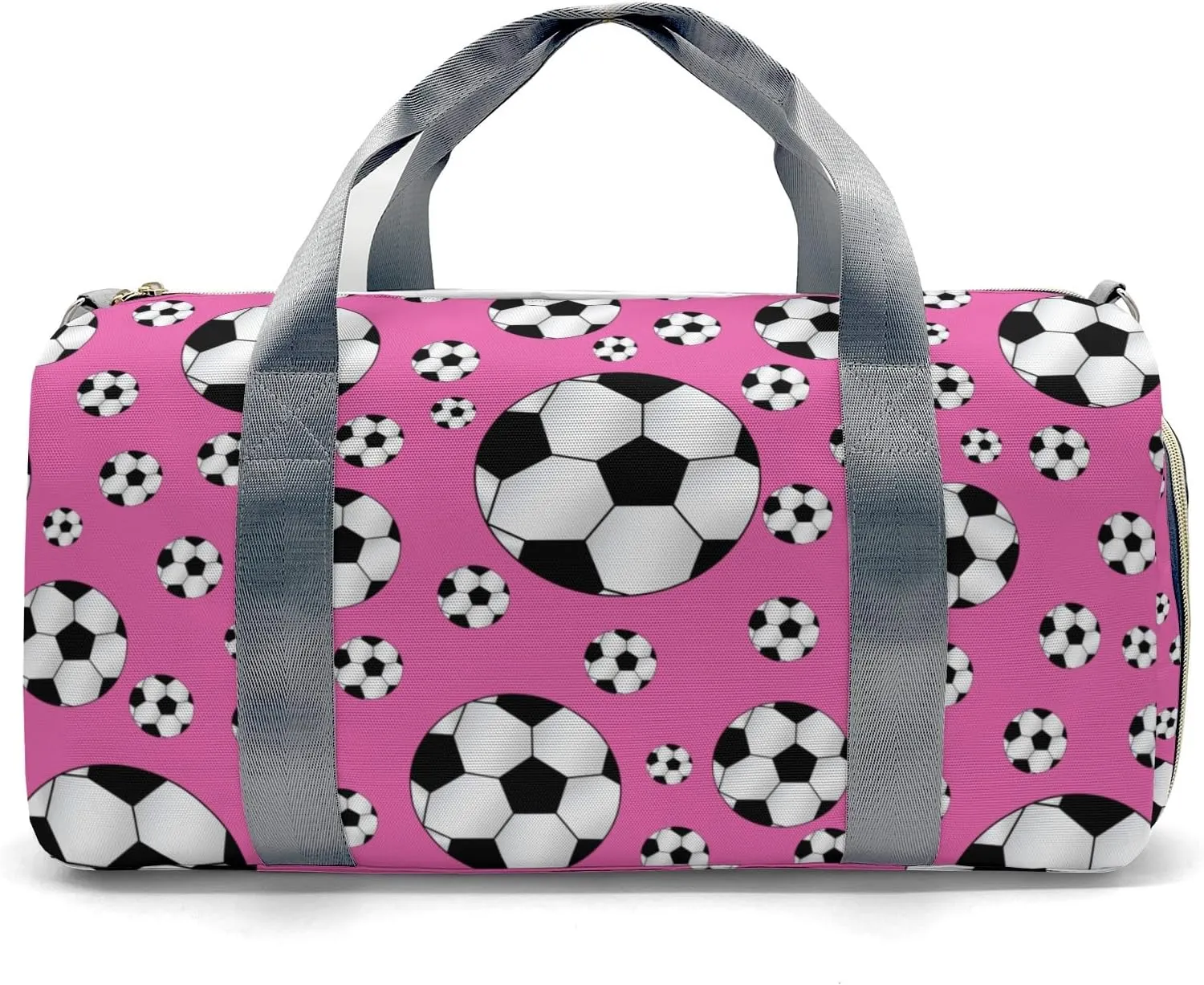 Personalized Duffle Bag with Name,Sport Soccer Balls Pink Custom Overnight Bag Travel Bag Gym Duffle Bag for Travel Weekend Sleepover Bag
