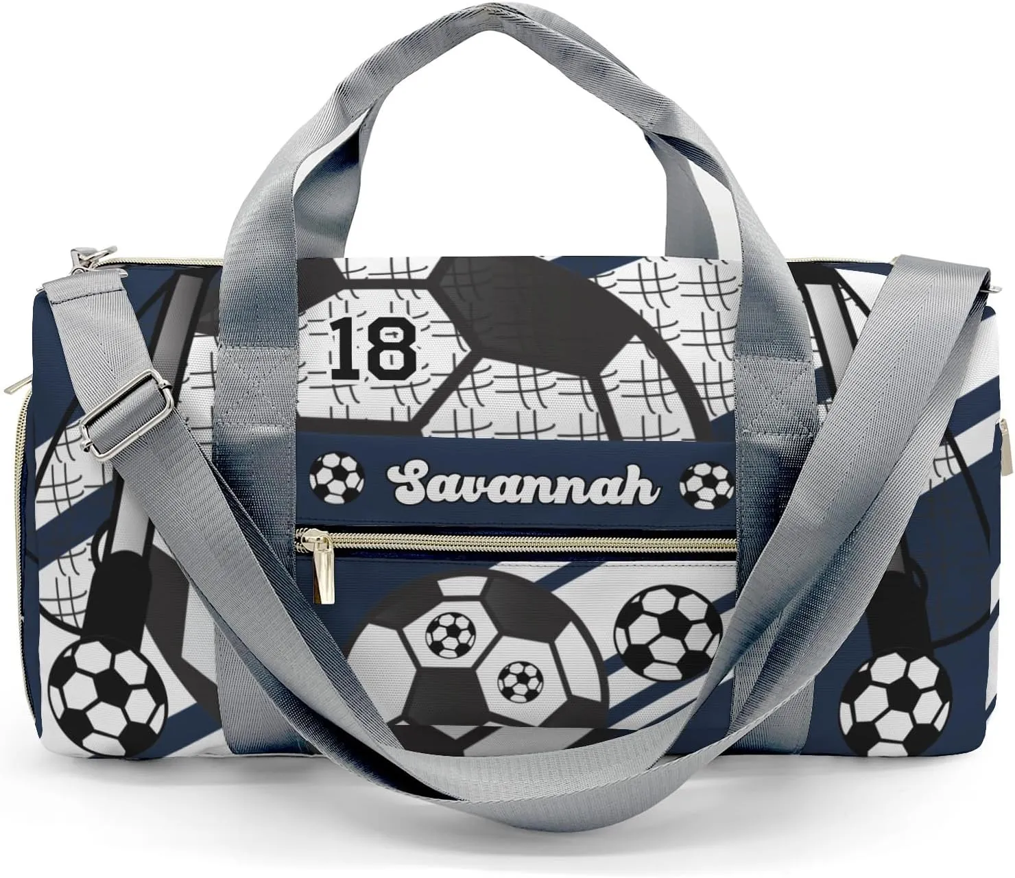 Personalized Football Soccer Ball Number Navy Dance Bag Girls Yoga Bag Dance Bag With Name,Patch Travel Duffel Bag Sport Duffle Bag for Gym