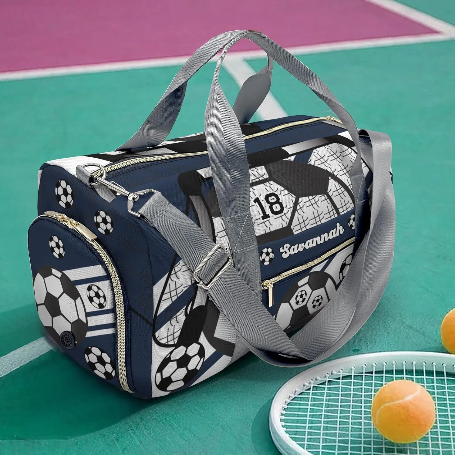Personalized Football Soccer Ball Number Navy Dance Bag Girls Yoga Bag Dance Bag With Name,Patch Travel Duffel Bag Sport Duffle Bag for Gym