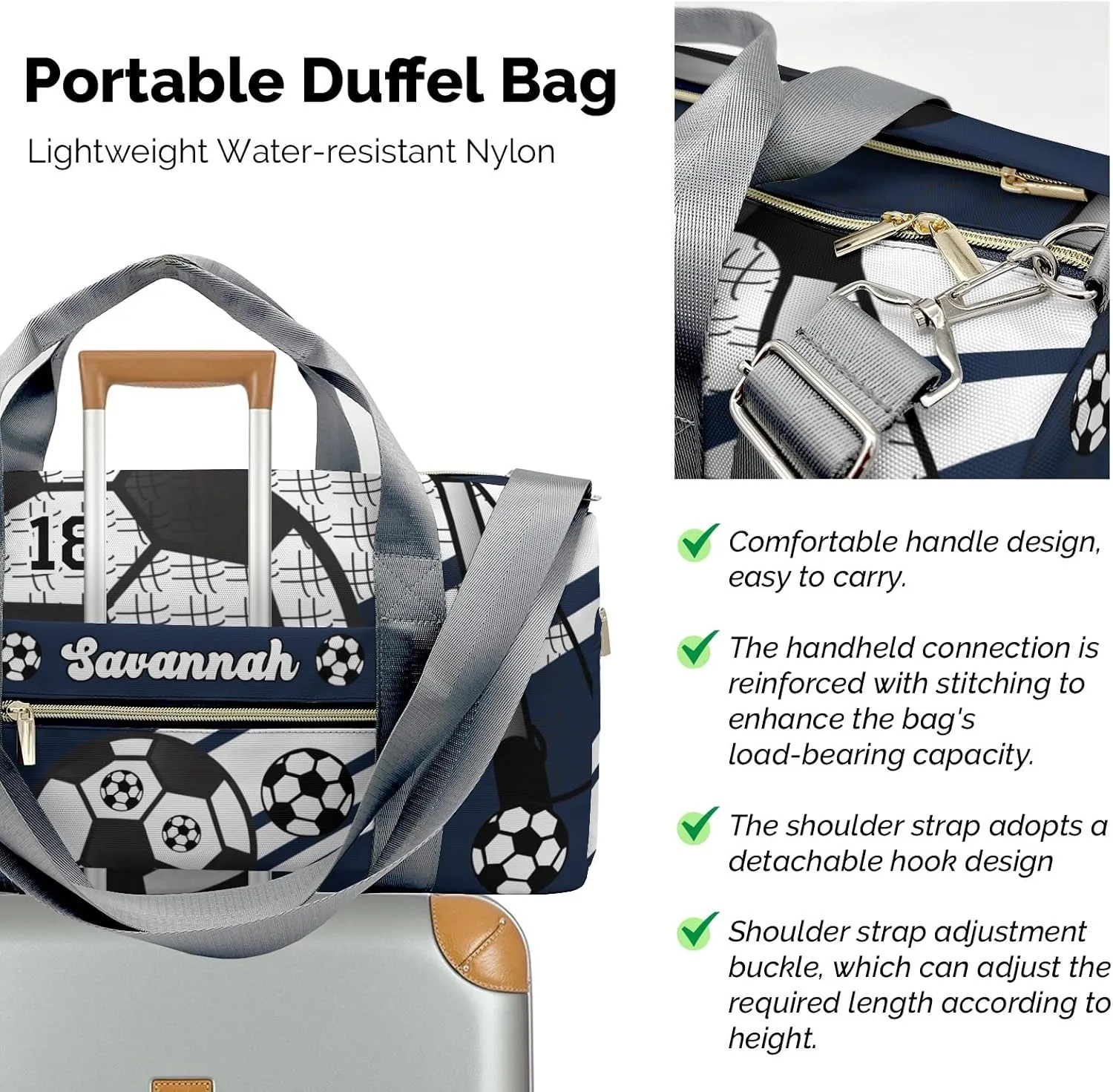 Personalized Football Soccer Ball Number Navy Dance Bag Girls Yoga Bag Dance Bag With Name,Patch Travel Duffel Bag Sport Duffle Bag for Gym