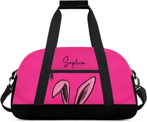 Personalized-Girls-Duffel-Bag Gym Bag with Name Small Kids Luggage-Bag Bunny Ears Pink Dance-Bag for Girls