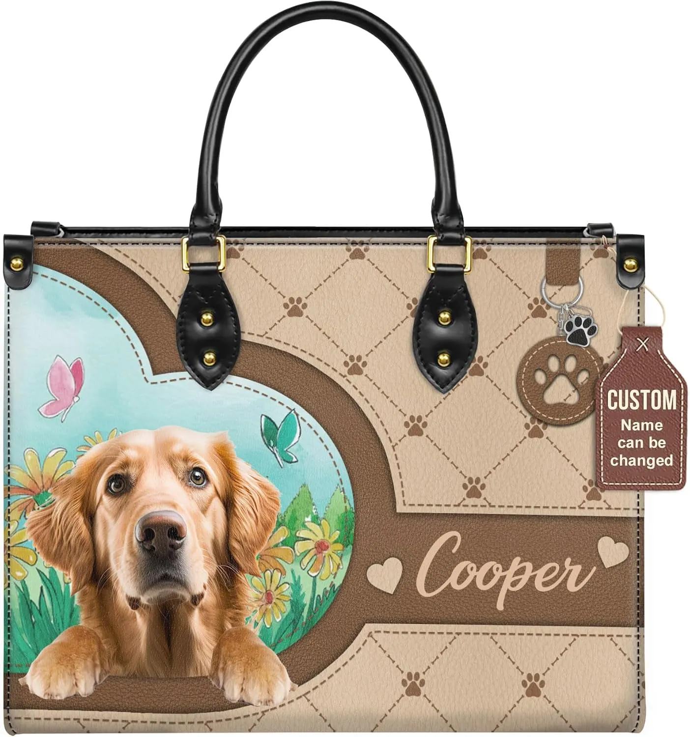Personalized Golden Retriever Dog Handbags, Custom Name Dog Leather Bags, Purses, Shoulder Bag, Gift For Dog Mom Dog Lover