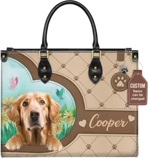 Personalized Golden Retriever Dog Handbags, Custom Name Dog Leather Bags, Purses, Shoulder Bag, Gift For Dog Mom Dog Lover