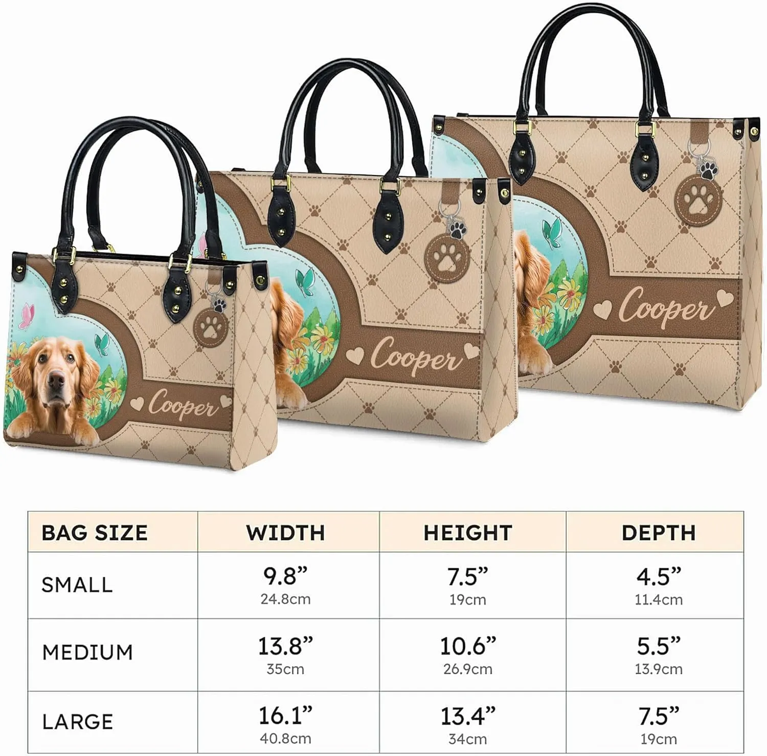 Personalized Golden Retriever Dog Handbags, Custom Name Dog Leather Bags, Purses, Shoulder Bag, Gift For Dog Mom Dog Lover