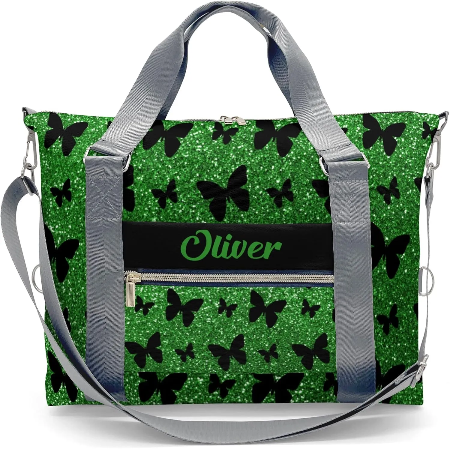 Personalized Green Glitter Butterfly Dance Bag Girls Yoga Bag Dance Bag With Name,Patch Travel Duffel Bag Women Cheerleader Bag Sport Duffle Bag for Gym Ballet