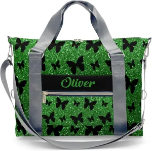 Personalized Green Glitter Butterfly Dance Bag Girls Yoga Bag Dance Bag With Name,Patch Travel Duffel Bag Women Cheerleader Bag Sport Duffle Bag for Gym Ballet