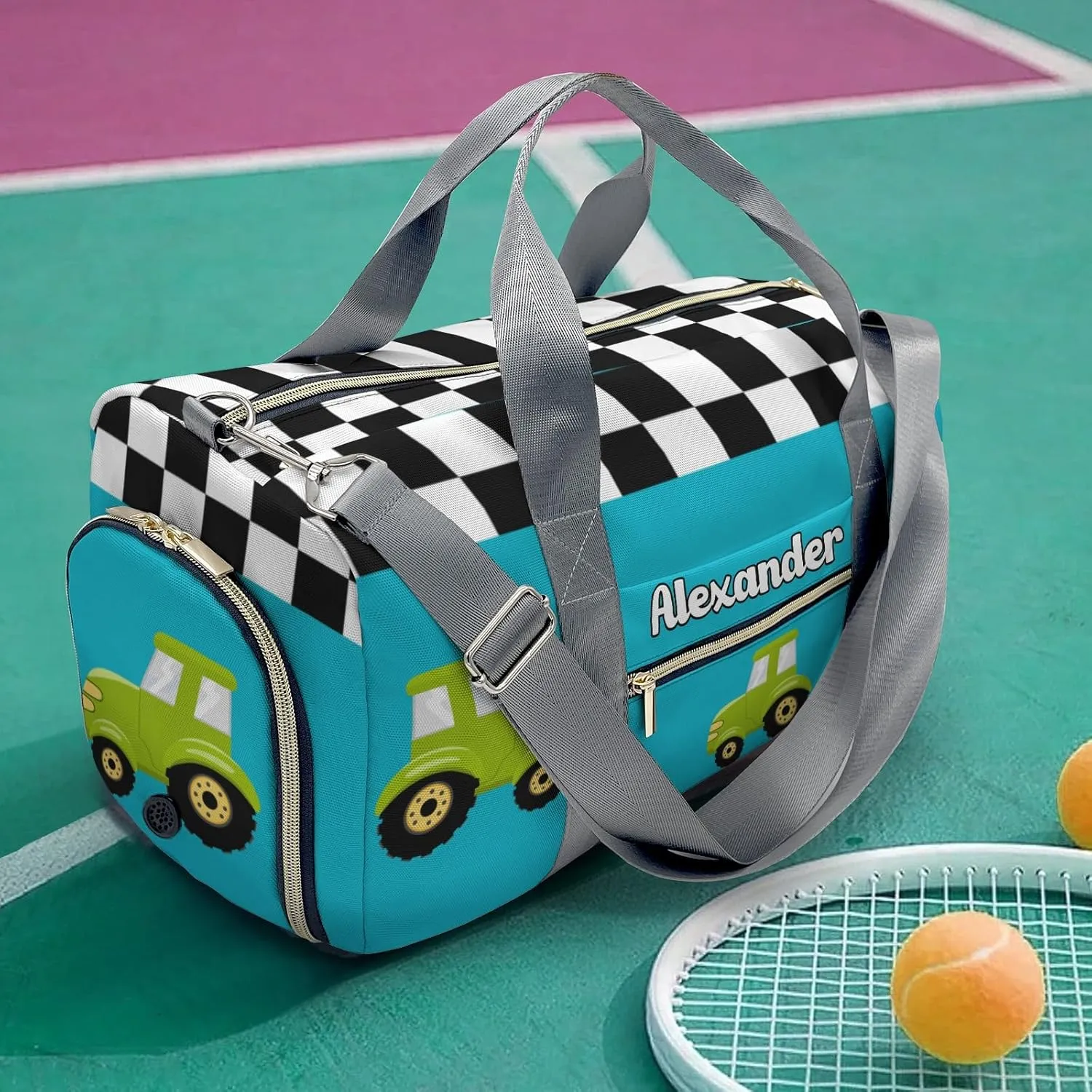 Personalized Green Truck Sky Blue Dance Bag Girls Yoga Bag Dance Bag With Name,Patch Travel Duffel Bag Women Cheerleader Bag Sport Duffle Bag for Gym Ballet