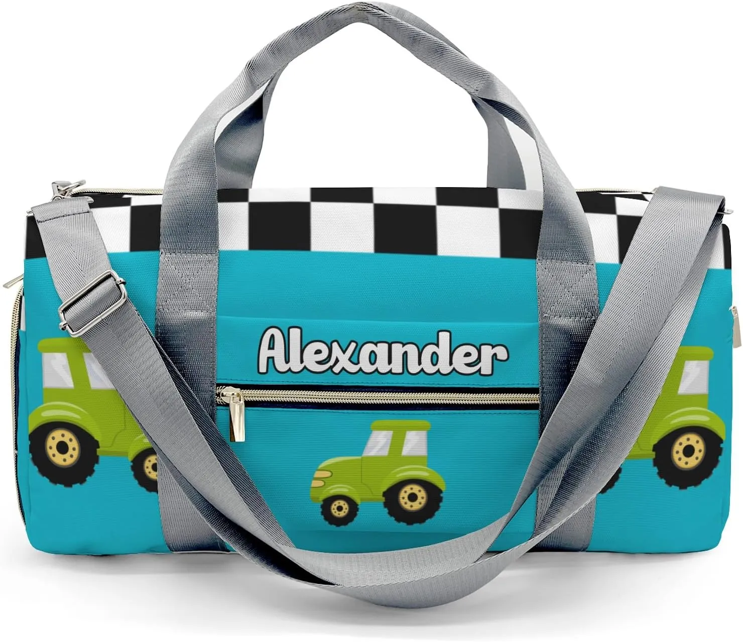 Personalized Green Truck Sky Blue Dance Bag Girls Yoga Bag Dance Bag With Name,Patch Travel Duffel Bag Women Cheerleader Bag Sport Duffle Bag for Gym Ballet