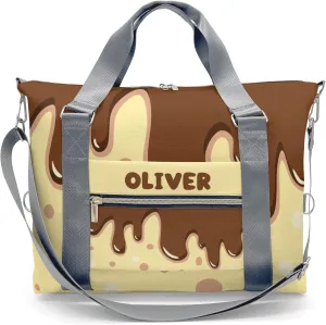 Personalized Gym Bag for Girls Teens,Brown Drippings Point on Yellow Custom Dance Bag Overnight Small Duffel Bag Carry On Weekend Sports Travel Bag for Practice Gymnastics Ballet