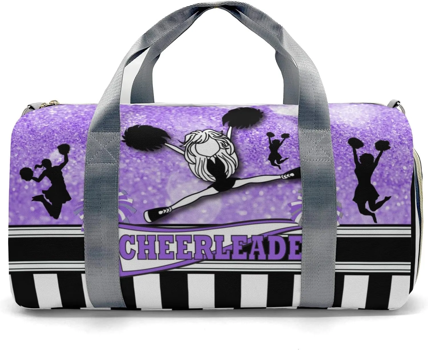 Personalized Gym Bag for Girls Teens,Cheerleader Girl Sparkly Purple Stripes Custom Dance Bag Overnight Small Duffel Bag Carry On Weekend Sports Travel Bag for Practice Gymnastics Ballet