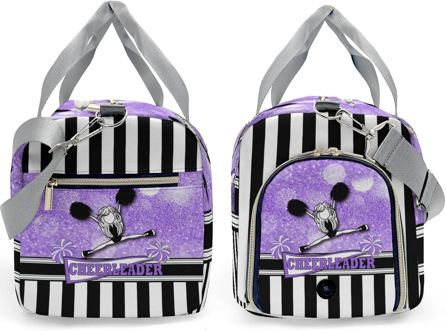 Personalized Gym Bag for Girls Teens,Cheerleader Girl Sparkly Purple Stripes Custom Dance Bag Overnight Small Duffel Bag Carry On Weekend Sports Travel Bag for Practice Gymnastics Ballet