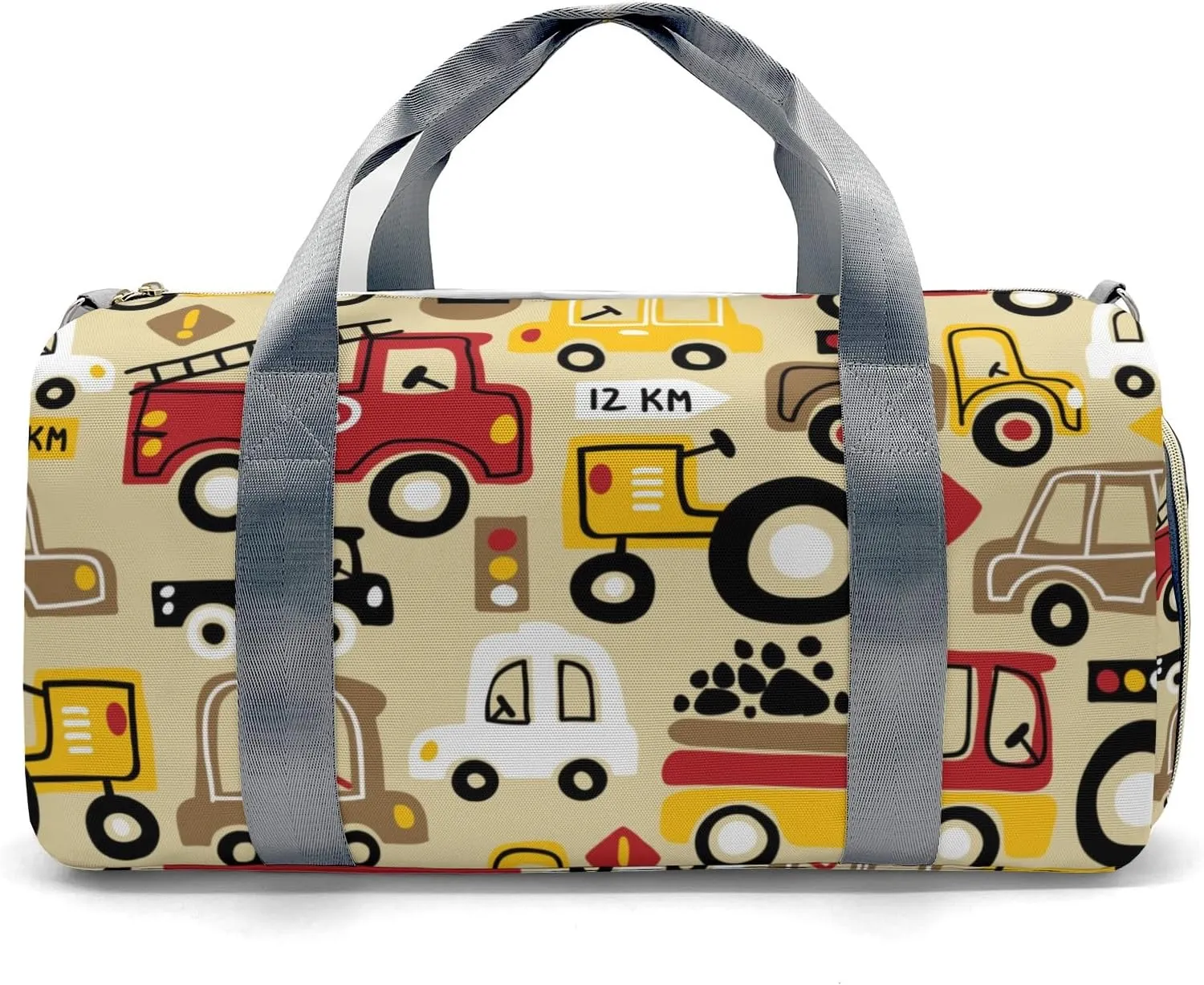 Personalized Gym Bag for Girls Teens,Construction Truck Red Yellow Custom Dance Bag Overnight Small Duffel Bag Carry On Weekend Sports Travel Bag for Practice Gymnastics Ballet