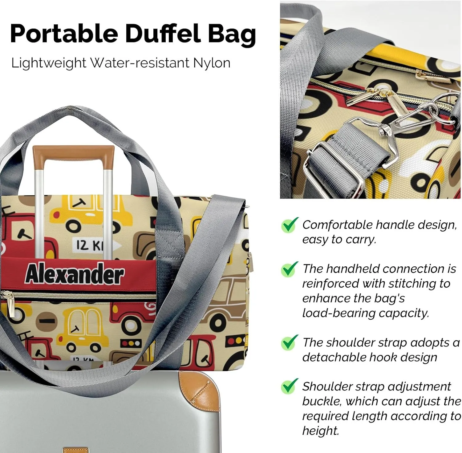 Personalized Gym Bag for Girls Teens,Construction Truck Red Yellow Custom Dance Bag Overnight Small Duffel Bag Carry On Weekend Sports Travel Bag for Practice Gymnastics Ballet