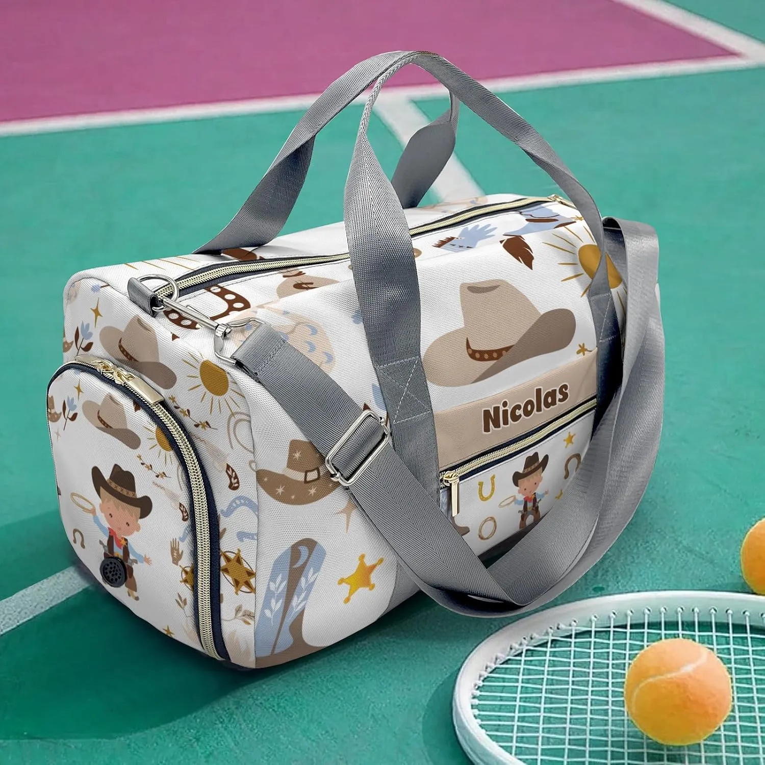 Personalized Gym Bag for Girls Teens,Rodeo Cowboy Western Custom Dance Bag Overnight Small Duffel Bag Carry On Weekend Sports Travel Bag for Practice Gymnastics Ballet