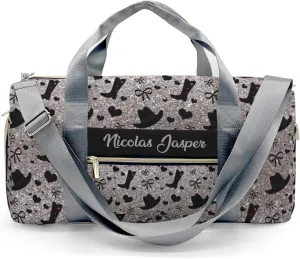 Personalized Gym Bag for Girls Teens,Sliver Glitter Cowboy Boots Hats Custom Dance Bag Overnight Small Duffel Bag Carry On Weekend Sports Travel Bag for Practice Gymnastics Ballet
