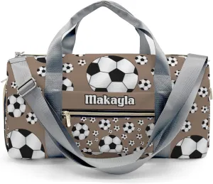 Personalized Gym Bag for Girls Teens,Sport Soccer Balls Brown Custom Dance Bag Overnight Small Duffel Bag Carry On Weekend Sports Travel Bag for Practice Gymnastics