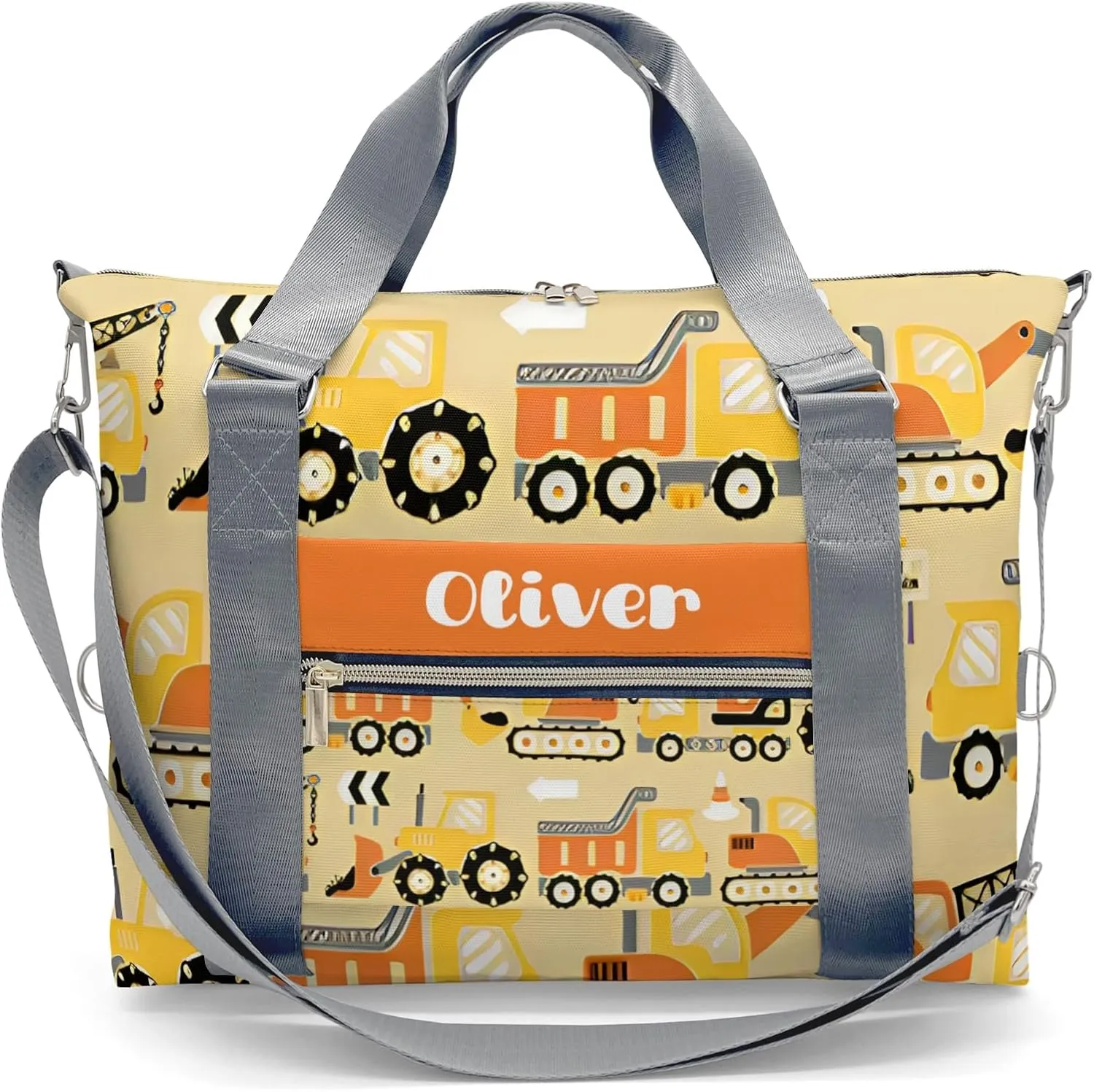 Personalized Gym Bag for Girls Teens,Truck Orange Yellow Custom Dance Bag Overnight Small Duffel Bag Carry On Weekend Sports Travel Bag for Practice Gymnastics Ballet