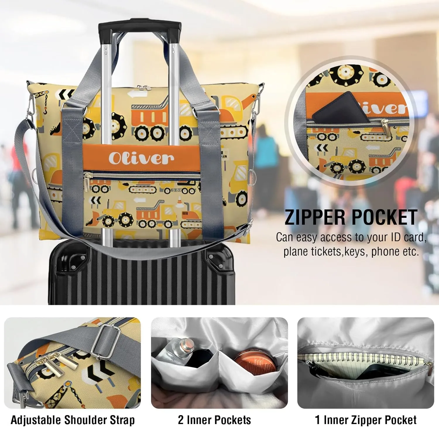 Personalized Gym Bag for Girls Teens,Truck Orange Yellow Custom Dance Bag Overnight Small Duffel Bag Carry On Weekend Sports Travel Bag for Practice Gymnastics Ballet