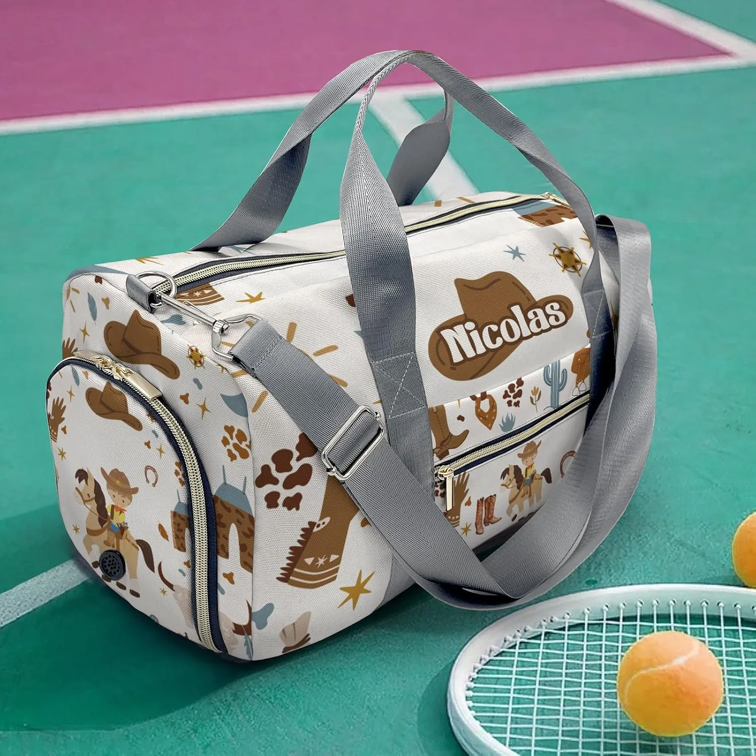 Personalized Gym Bag for Girls Teens,Western Cowboy Wild Life Custom Dance Bag Overnight Small Duffel Bag Carry On Weekend Sports Travel Bag for Practice Gymnastics Ballet