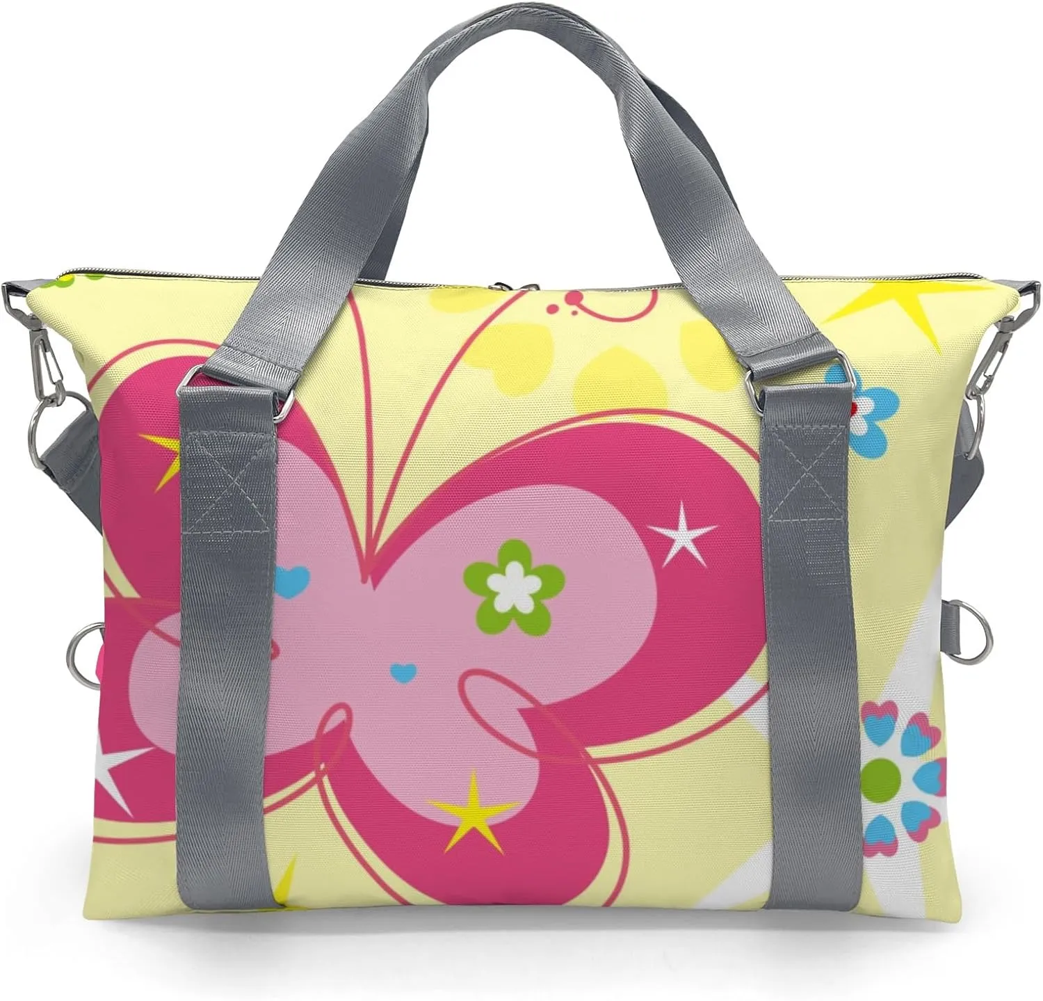 Personalized Gym Dance Bag for Girls Boys,Butterfly Pink Plaid Garden Custom Name Sport Duffel Bag Weekender Bags Carry On Travel Duffel Bag