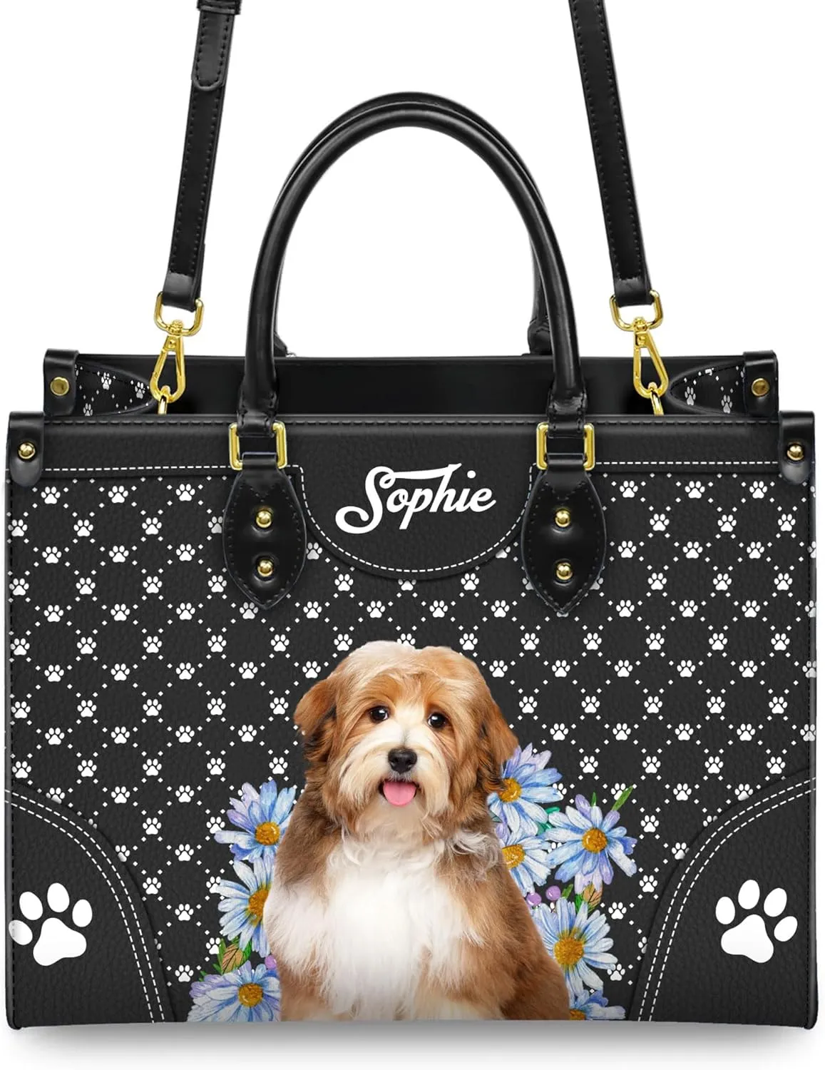 Personalized Havanese Dog Handbags, Custom Name Dog Leather Bags, Purses, Shoulder Bag, Gift For Dog Mom Dog Lover
