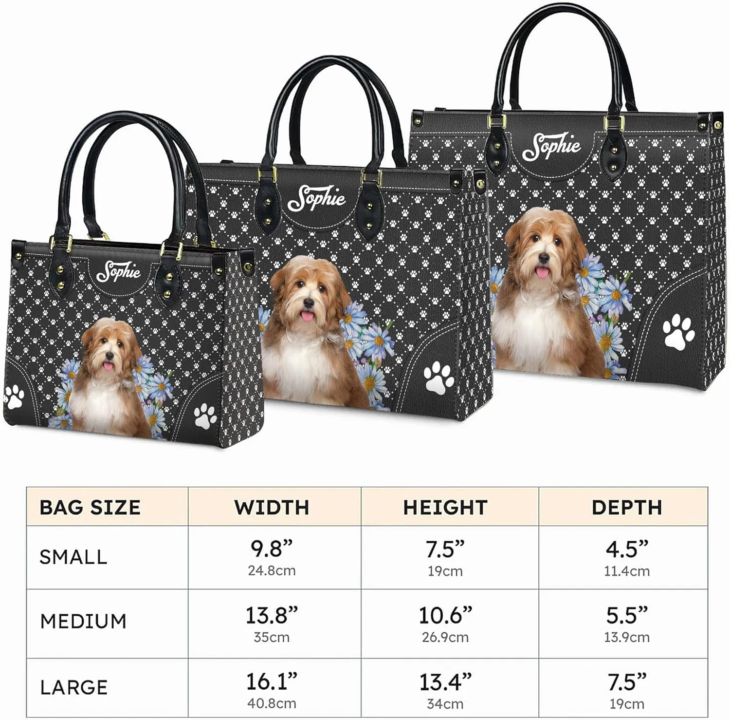 Personalized Havanese Dog Handbags, Custom Name Dog Leather Bags, Purses, Shoulder Bag, Gift For Dog Mom Dog Lover