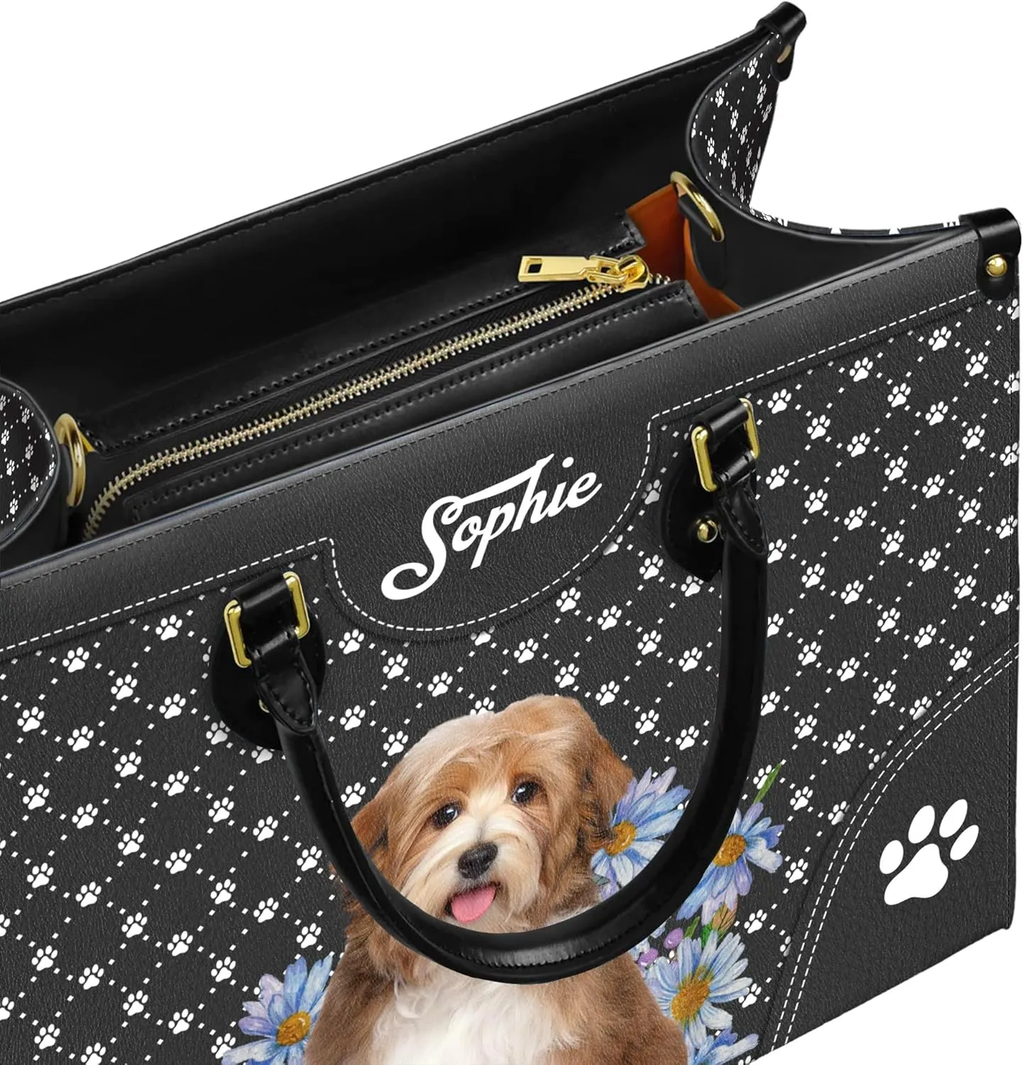 Personalized Havanese Dog Handbags, Custom Name Dog Leather Bags, Purses, Shoulder Bag, Gift For Dog Mom Dog Lover