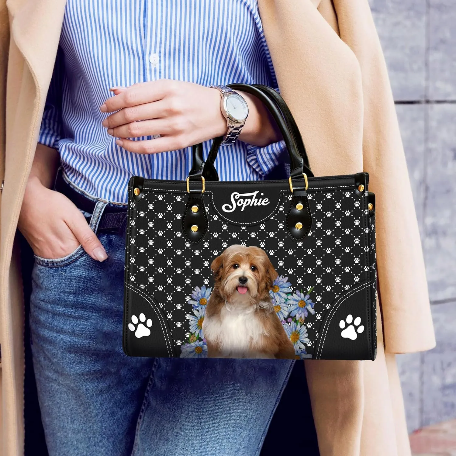 Personalized Havanese Dog Handbags, Custom Name Dog Leather Bags, Purses, Shoulder Bag, Gift For Dog Mom Dog Lover