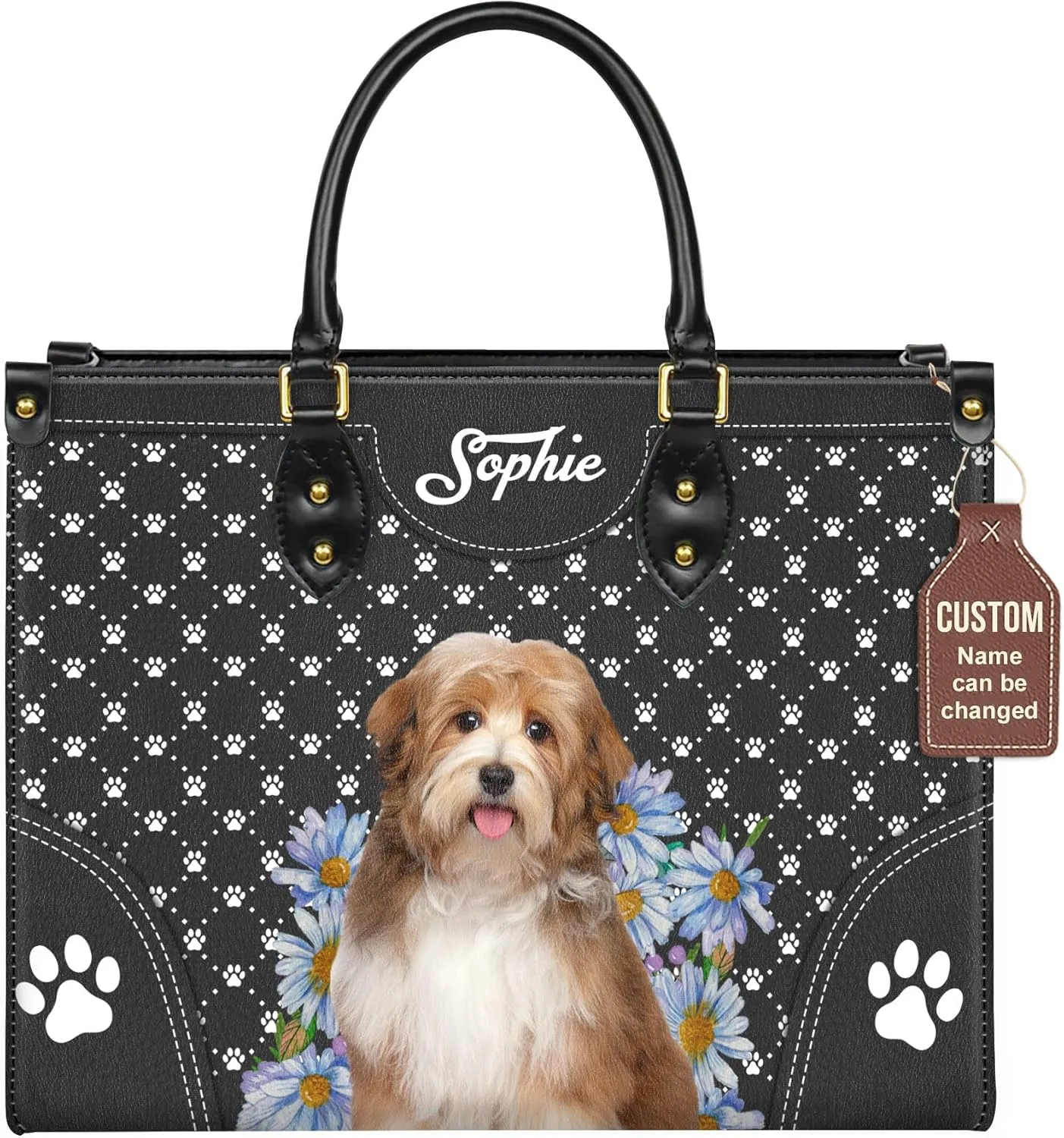 Personalized Havanese Dog Handbags, Custom Name Dog Leather Bags, Purses, Shoulder Bag, Gift For Dog Mom Dog Lover