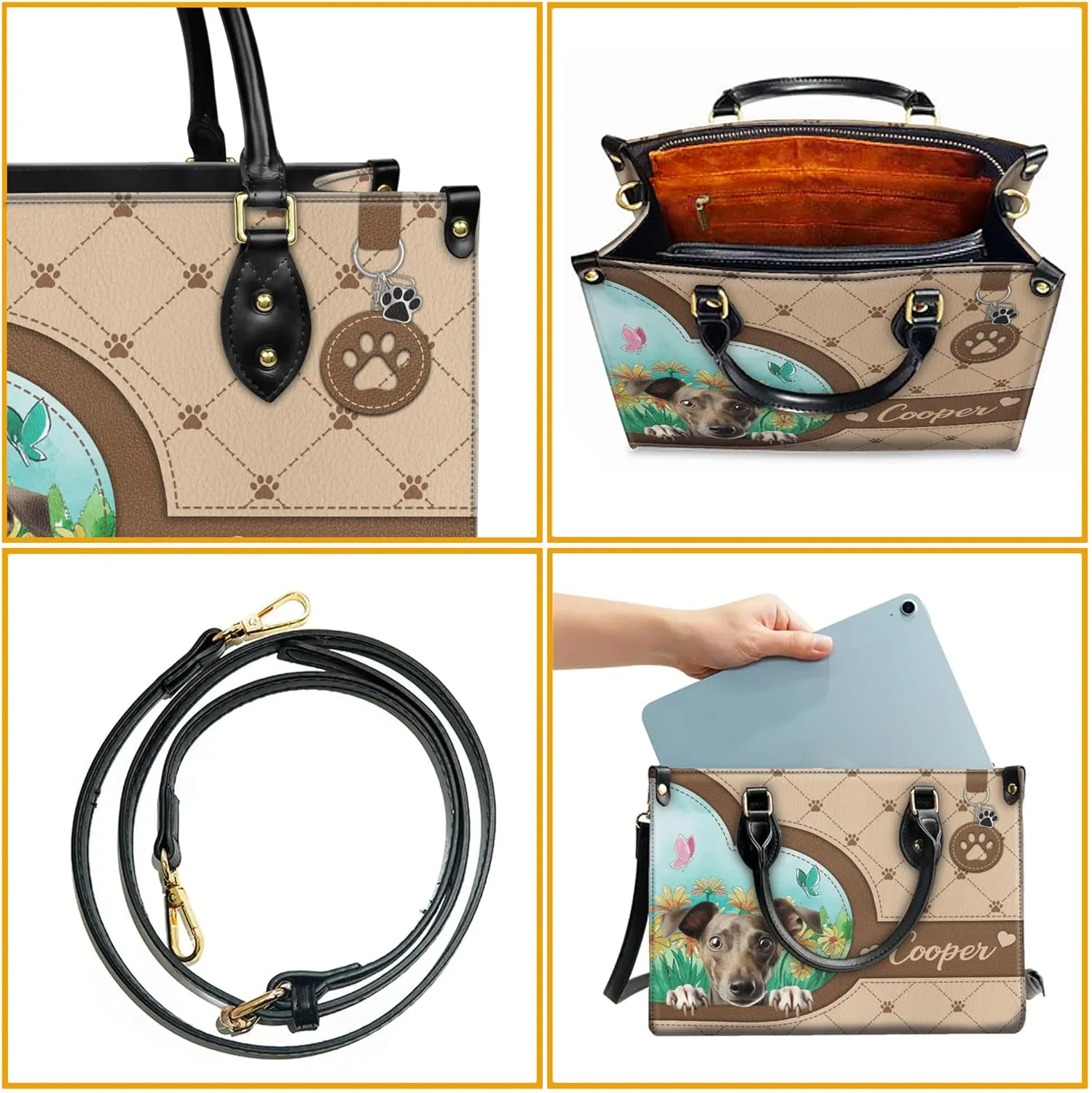 Personalized Italian Greyhound Dog Handbags, Custom Name Dog Leather Bags, Purses, Shoulder Bag, Gift For Dog Mom Dog Lover