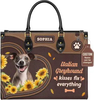 Personalized Italian Greyhound Dog Handbags, Custom Name Dog Leather Bags, Purses, Shoulder Bag, Gift For Dog Mom Dog Lover