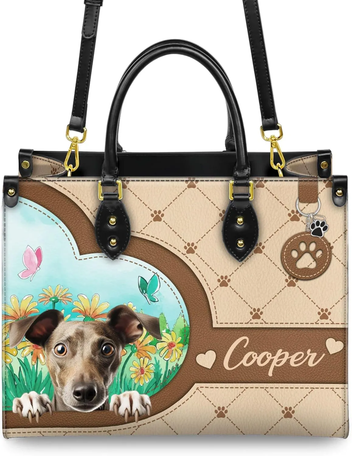 Personalized Italian Greyhound Dog Handbags, Custom Name Dog Leather Bags, Purses, Shoulder Bag, Gift For Dog Mom Dog Lover